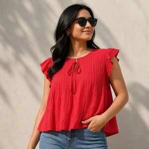 Red Pleated Blouse, Size Large